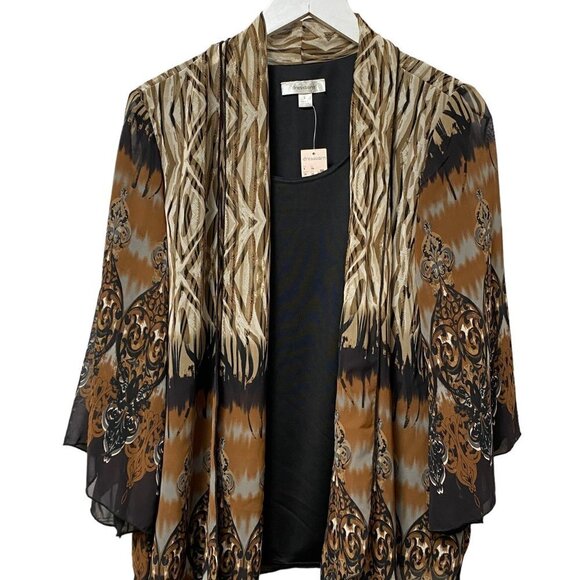 Dressbarn Flowy Jacket + Tank Large Womens Top NWT Brown Black Womens Top NWT - Picture 2 of 11